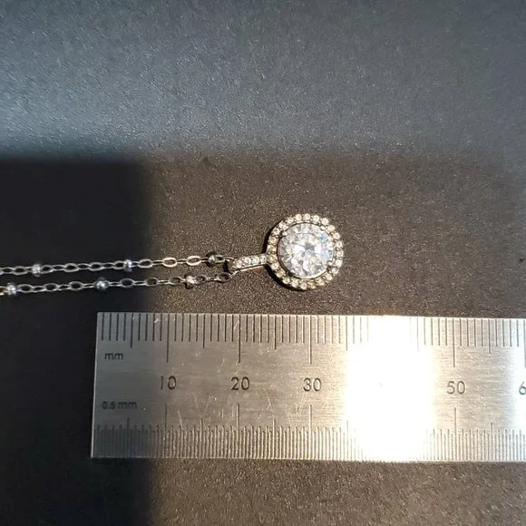 18 Inch 925 Sterling Silver Rustic Halo Gemstone CZ Pendant Necklace - Picture 7 of 8